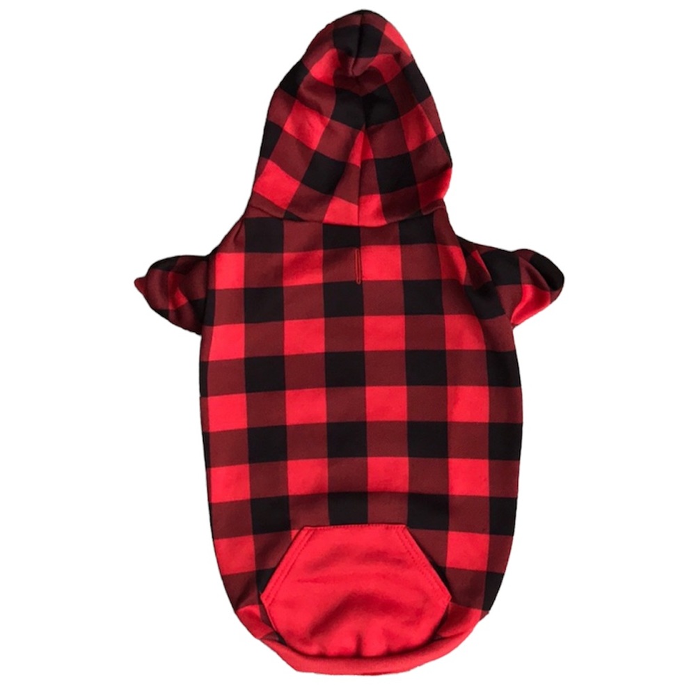 NWOT Red and Black Plaid Dog Hoodie With Pocket - Size large